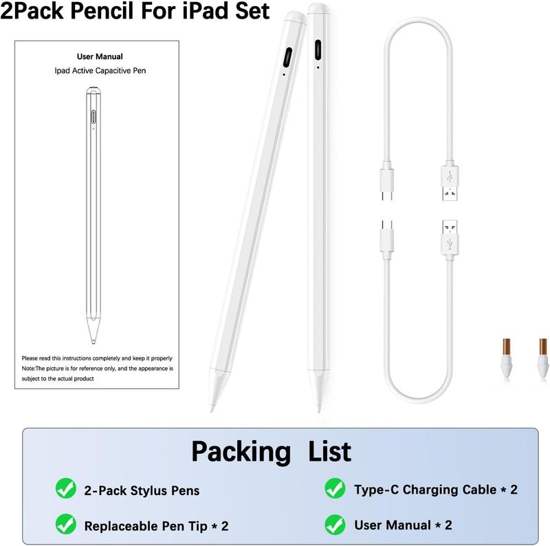 SuitMeeUp Stylus Pen for iPad Pencil 6th-10th&11th Gen,2Pack Pencil Pro with Palm Rejection iPad Pen for 2018-2025 iPadPro 11/12.9/13in/M4,iPad Air 13/11(M2/M3),iPad Air 3/4/5,iPadMini 7/6/5 - Image 5
